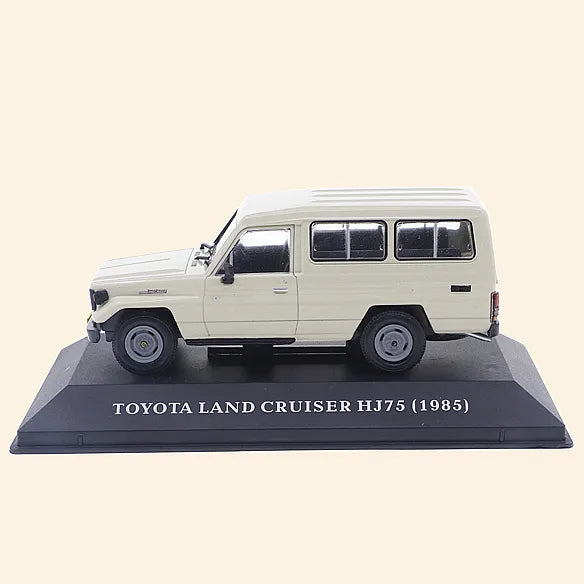 a white toy land cruiser on a black base