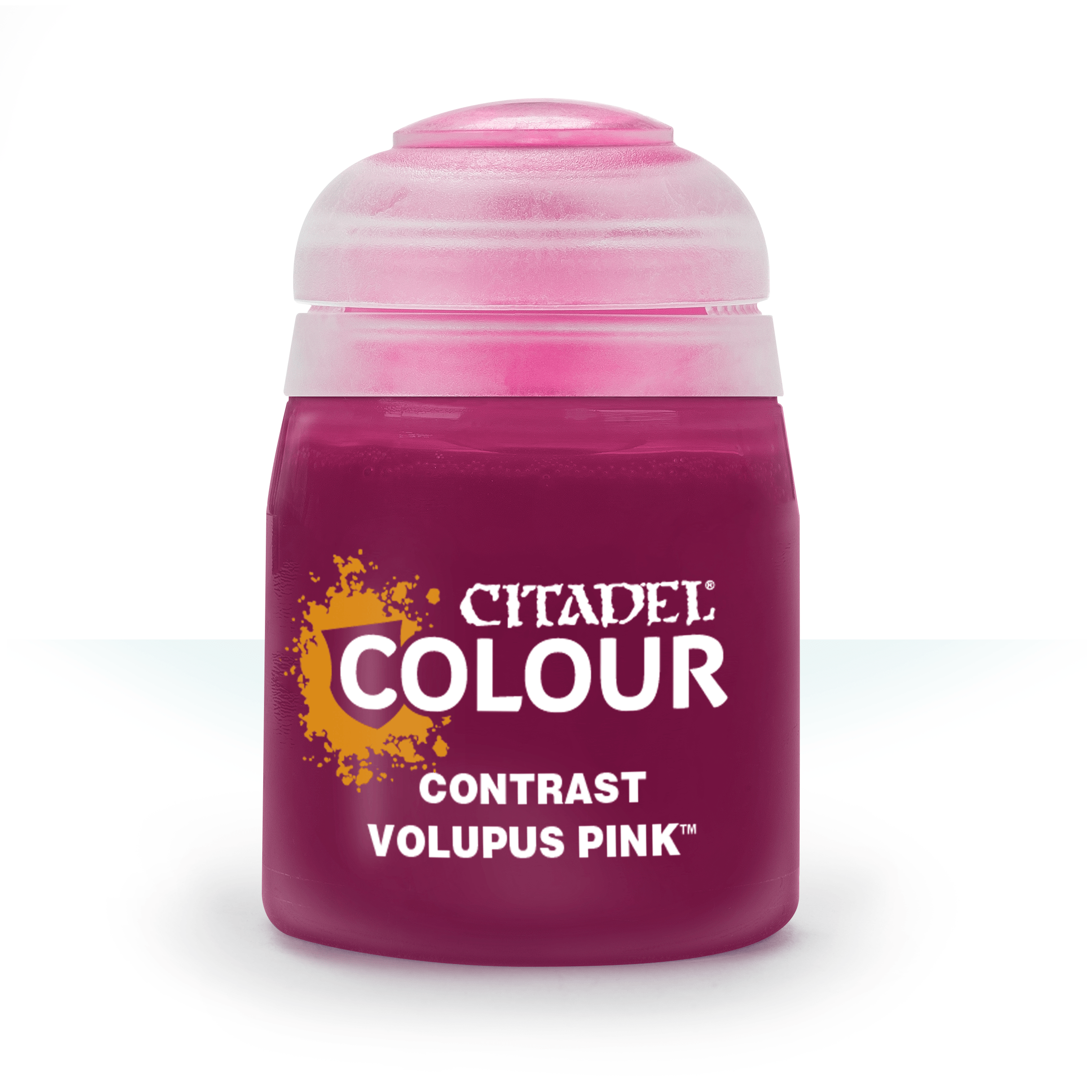 a bottle of pink paint on a white background