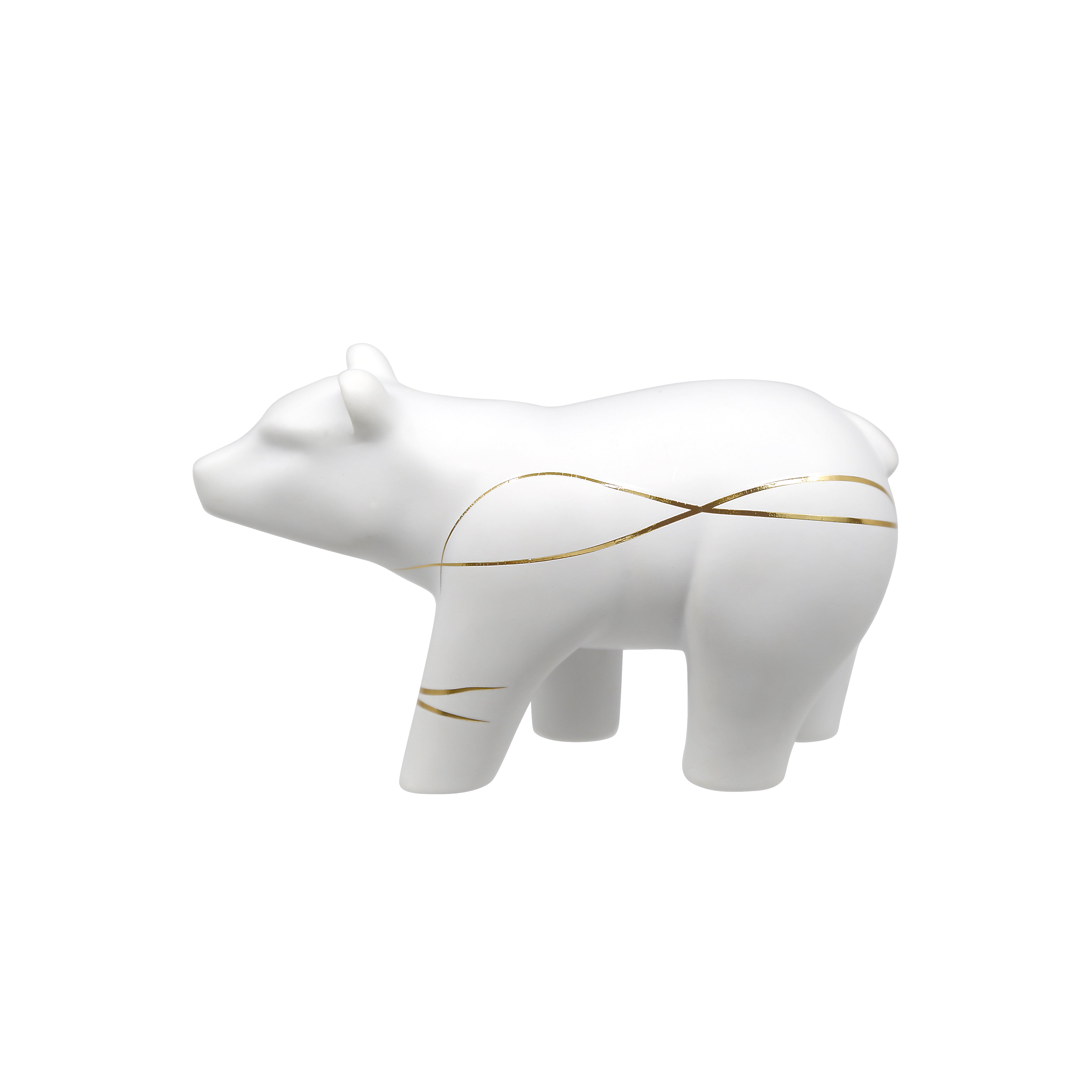 a white ceramic bear figurine with gold lines
