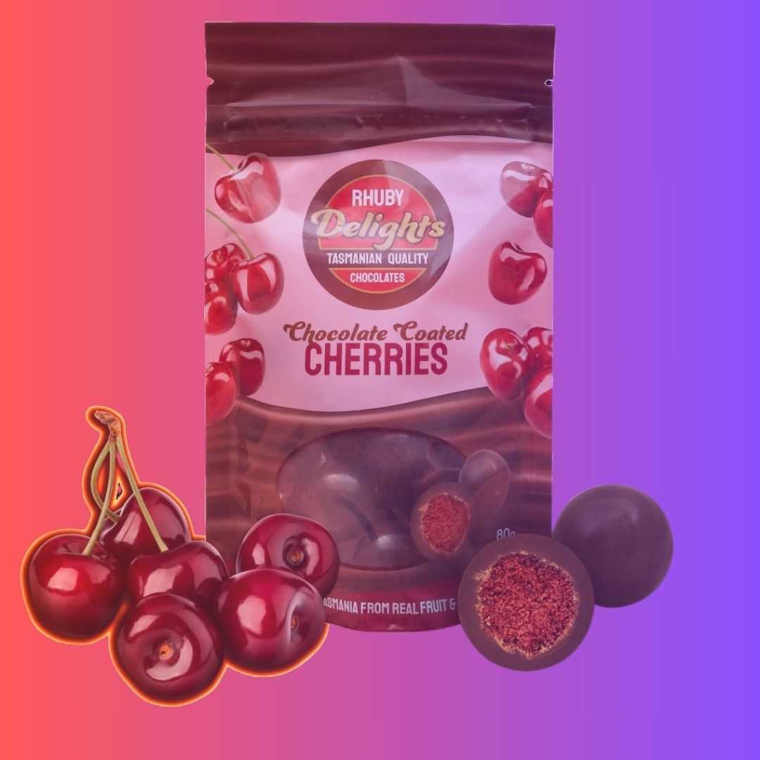 a bag of cherries next to some cherries