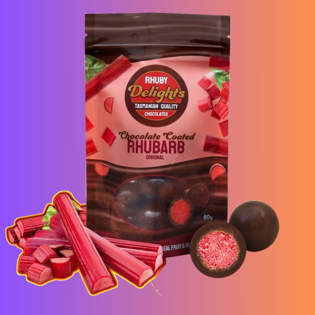 a bag of rhubars next to a pile of rhubars